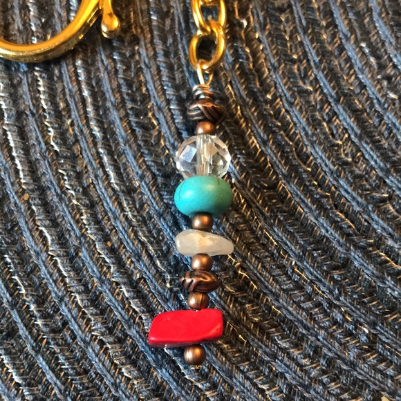 Handmade gemstone keychain, purse charms on gold key ring/chain - Picture 2 of 2